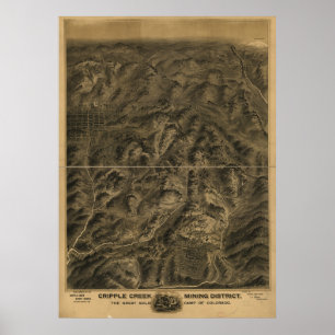 Poster Mapa Panorâmico do Cripple Creek Colorado 1895