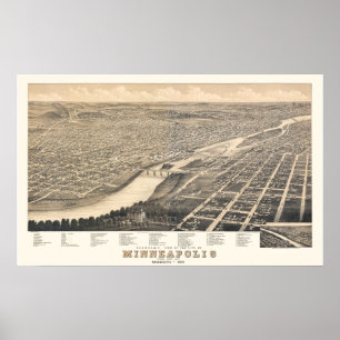 Póster Mapa panorâmico do manganês de Minneapolis