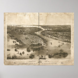 Poster Mapa panorâmico do olho dos pássaros de New York