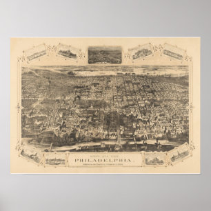 Póster Mapa panorâmico do PA de Philadelphfia REMASTERED