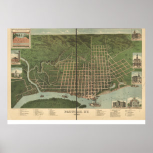 Póster Mapa Panorâmico do Paducah Kentucky 1889