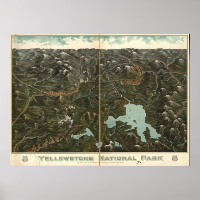 Póster Mapa Panorâmico do Parque Nacional de Yellowstone  (Frente)