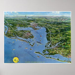 Póster Mapa panorâmico do vintage da costa oeste de