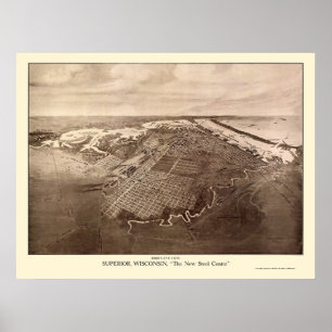 Póster Mapa Panorâmico do WI Superior - 1913