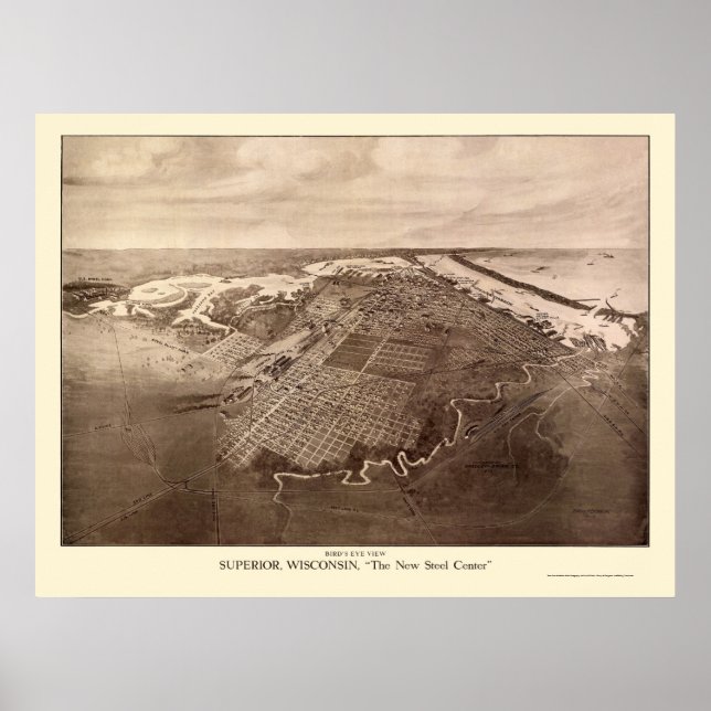 Póster Mapa Panorâmico do WI Superior - 1913 (Frente)