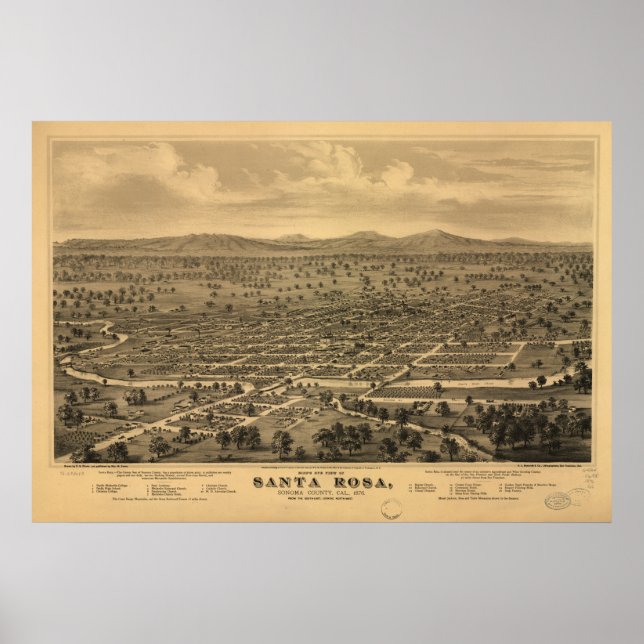 Póster Mapa Panorâmico dos papais noeis Rosa California 1 (Frente)