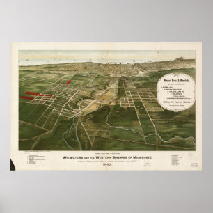 Poster Mapa panorâmico dos WI 1892 de Wauwatosa - de