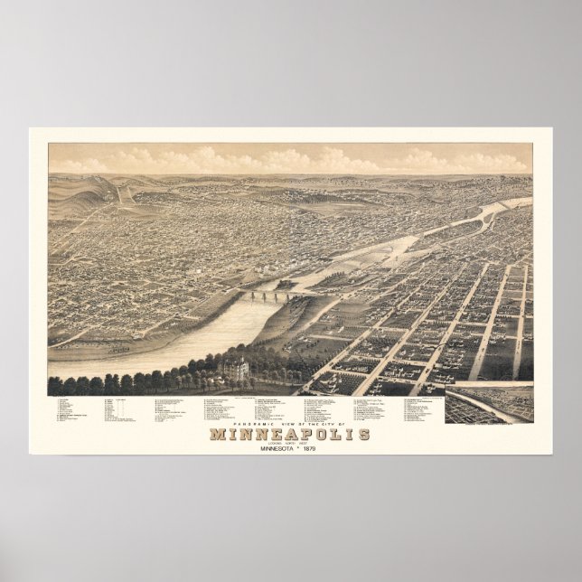 Póster Mapa Panorâmico Minneapolis MN DIGITALMENTE REMANE (Frente)