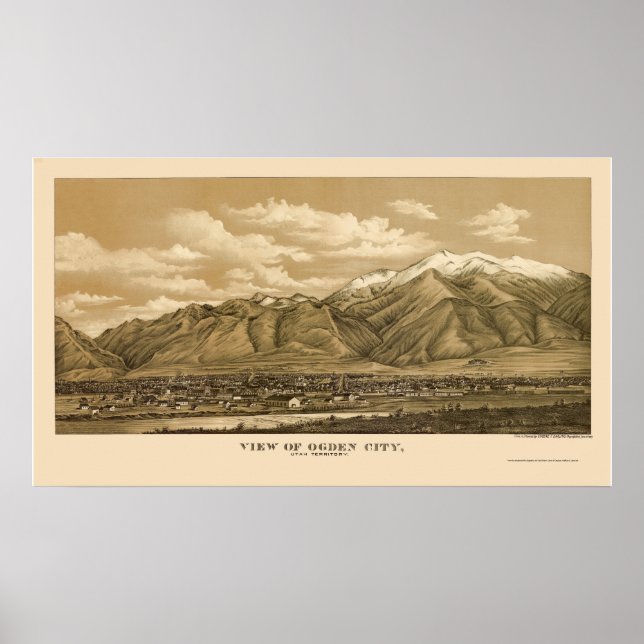Póster Mapa Panorâmico Ogden, UT - 1889 (Frente)