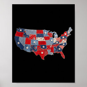 Poster Mapa patriótico retro de EE. UU. patchwork vintage