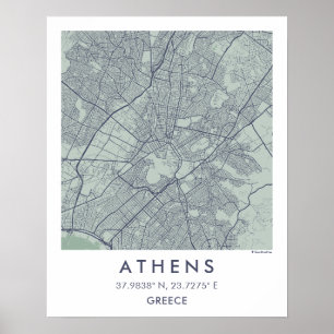Poster Mapa Personalizado da Cidade de Atenas Grécia Arte