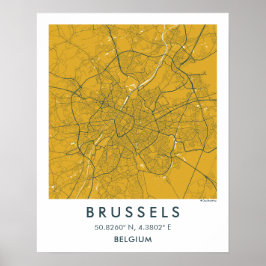 Poster Mapa Personalizado da Cidade de Bruxelas Bélgica A