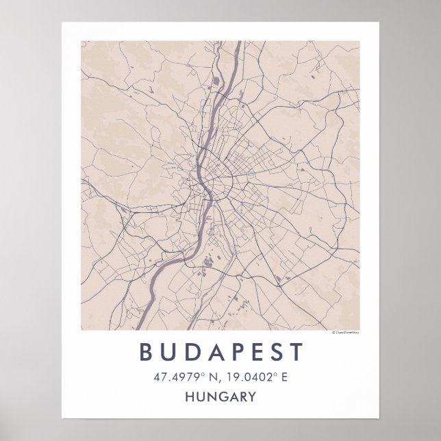 Poster Mapa Personalizado da Cidade de Budapeste Hungria  (Frente)