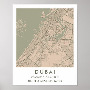 Poster Mapa Personalizado da Cidade de Dubai UAE Arte de 