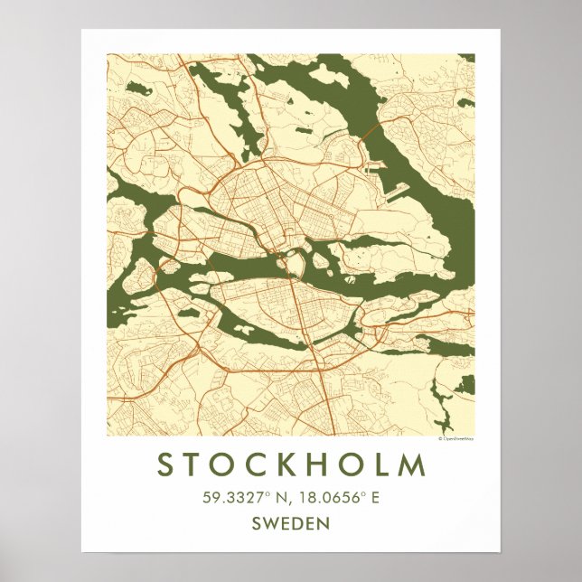 Poster Mapa Personalizado da Cidade de Estocolmo Suécia A (Frente)