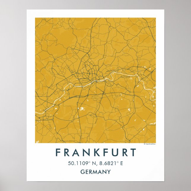 Poster Mapa Personalizado da Cidade de Frankfurt Alemanha (Frente)