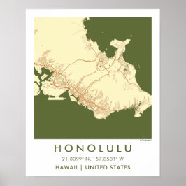 Poster Mapa Personalizado da Cidade de Honolulu Havaí Art
