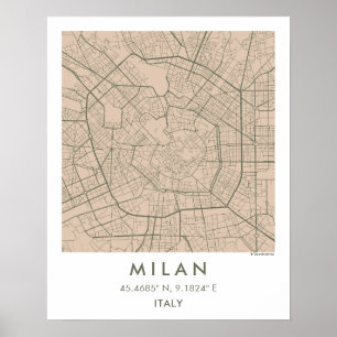 Poster Mapa Personalizado da Cidade de Milão Itália Arte 