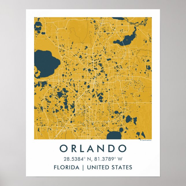 Poster Mapa Personalizado da Cidade de Orlando Florida Ar (Frente)
