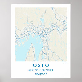 Poster Mapa Personalizado da Cidade de Oslo Noruega Arte