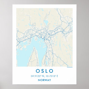 Poster Mapa Personalizado da Cidade de Oslo Noruega Arte 
