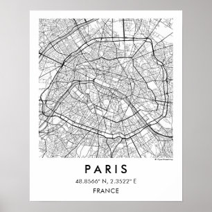 Poster Mapa Personalizado da Cidade de Paris França Poste
