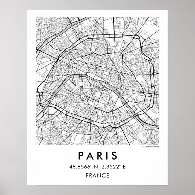 Poster Mapa Personalizado da Cidade de Paris França Poste (Frente)