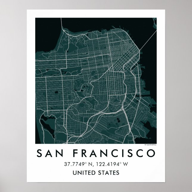 Poster Mapa Personalizado da Cidade de São Francisco Arte (Frente)