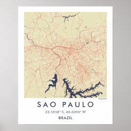 Poster Mapa Personalizado da Cidade de São Paulo Brasil A
