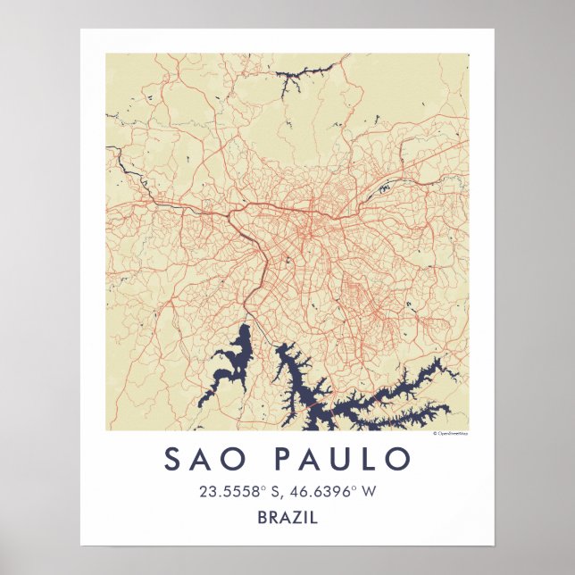 Poster Mapa Personalizado da Cidade de São Paulo Brasil A (Frente)