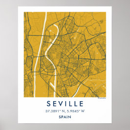Poster Mapa Personalizado da Cidade de Sevilha Espanha Ar
