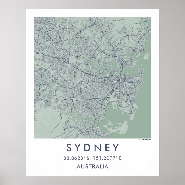 Poster Mapa Personalizado da Cidade de Sydney Austrália P (Frente)