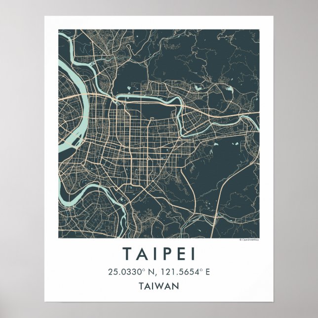 Poster Mapa Personalizado da Cidade de Taipé Taiwan Arte  (Frente)