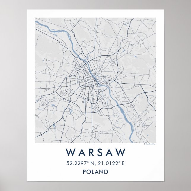 Poster Mapa Personalizado da Cidade de Varsóvia Polônia A (Frente)