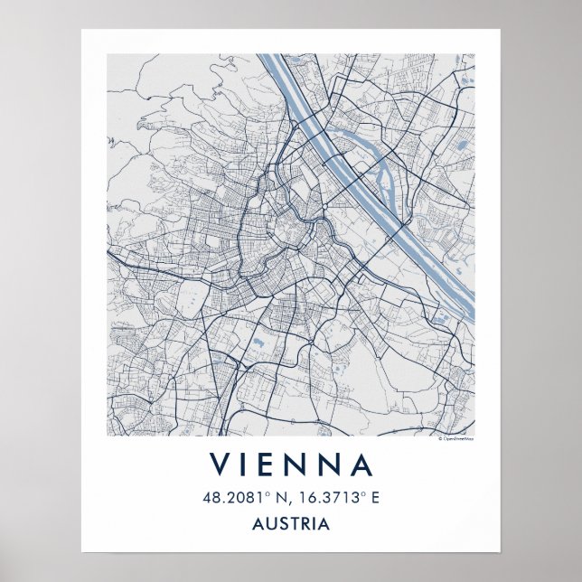 Poster Mapa Personalizado da Cidade de Viena Áustria Arte (Frente)