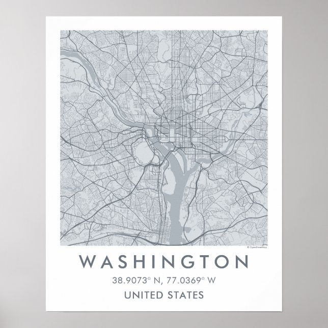 Poster Mapa Personalizado da Cidade de Washington DC Arte (Frente)