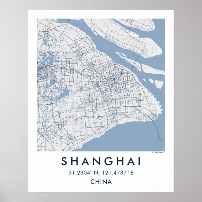 Poster Mapa Personalizado da Cidade de Xangai, China, Pos (Frente)
