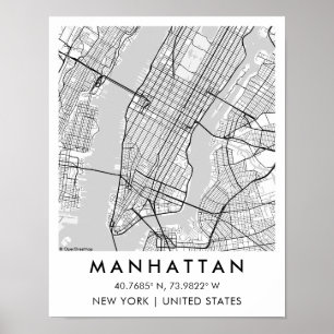 Poster Mapa Personalizado da Cidade Manhattan Nova York P