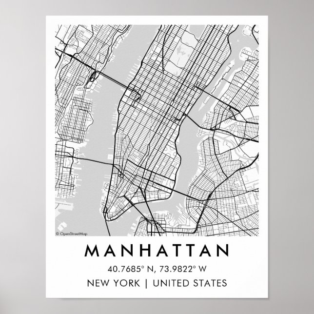 Poster Mapa Personalizado da Cidade Manhattan Nova York P (Frente)