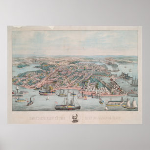 Poster Mapa Pictórico de Annapolis MD (1864)