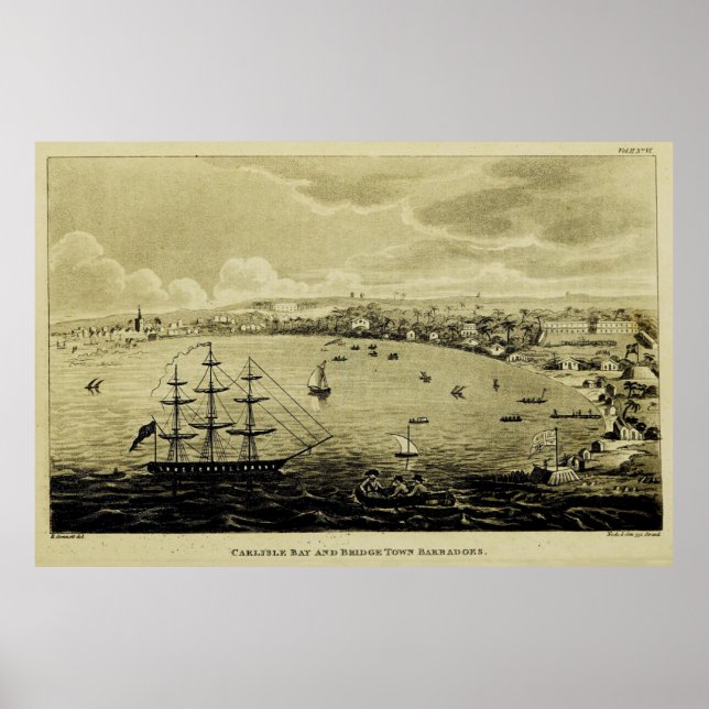 Poster Mapa Pictórico de Barbados em Bridgetown (1820) (Frente)