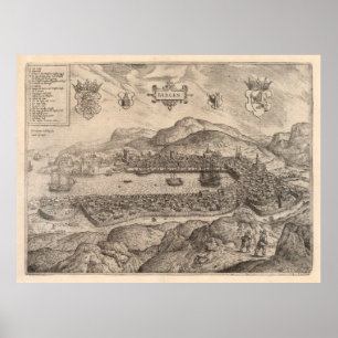 Poster Mapa pictórico de Bergen Norway (1588)