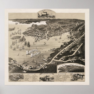 Poster Mapa Pictórico de Boothbay Harbor ME (1885)