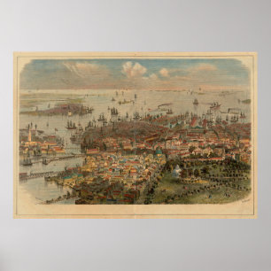 Poster Mapa Pictórico de Boston MÃE (1866)