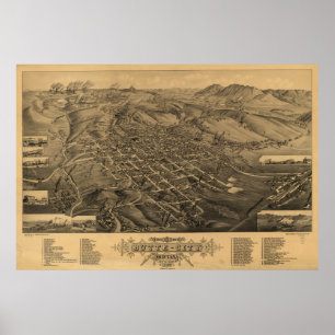 Poster Mapa Pictórico de Butte Montana (1884)