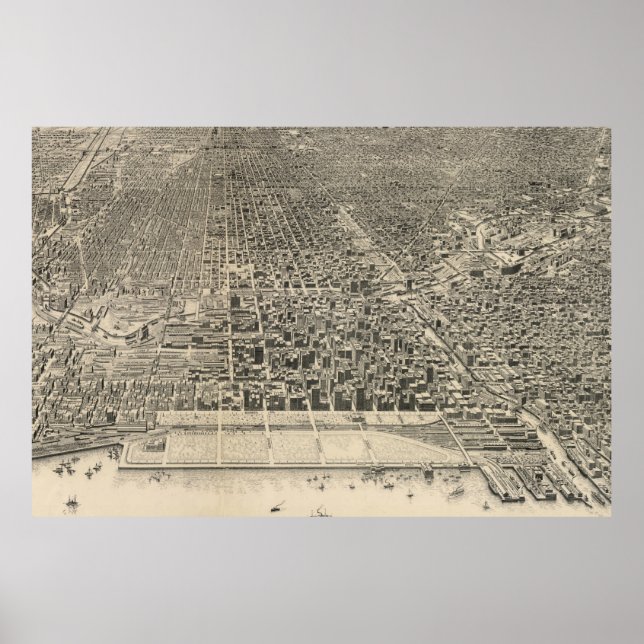 Póster Mapa Pictórico de Chicago (1916) (Frente)