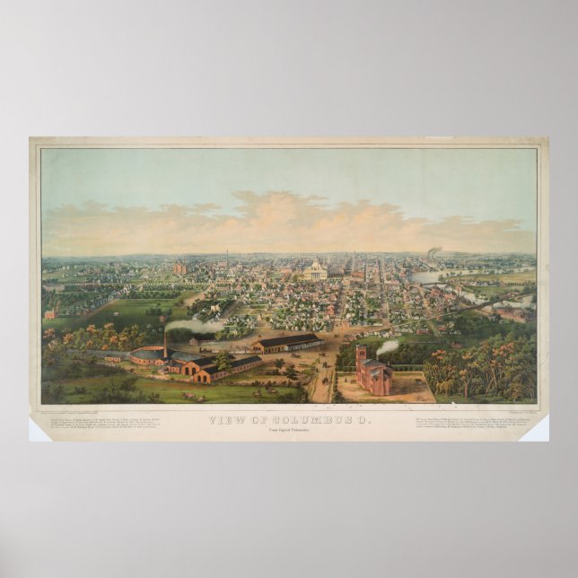 Poster Mapa Pictórico de Columbus OH (1867) (Frente)