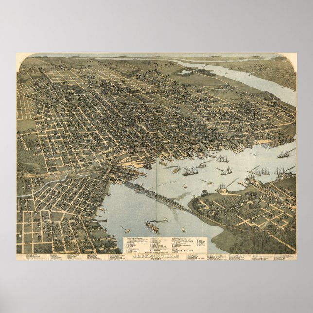 Poster Mapa Pictórico de Jacksonville FL (1893) (Frente)