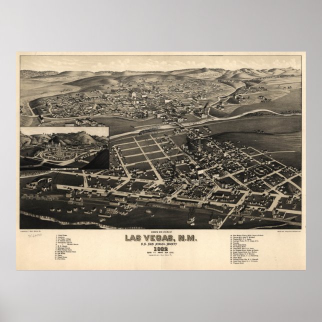 Poster Mapa Pictórico de Las Vegas NM (1882) (Frente)