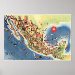 Poster Mapa pictórico de México por Miguel Gómez Medin